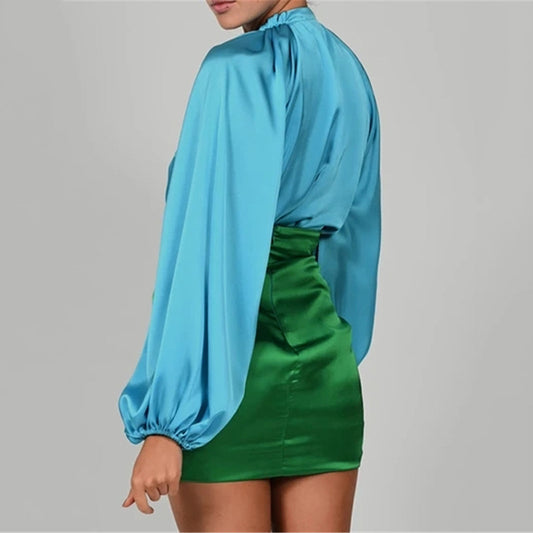 Sexy Deep V Long-Sleeved One-Piece High Waist Bag Hip Skirt