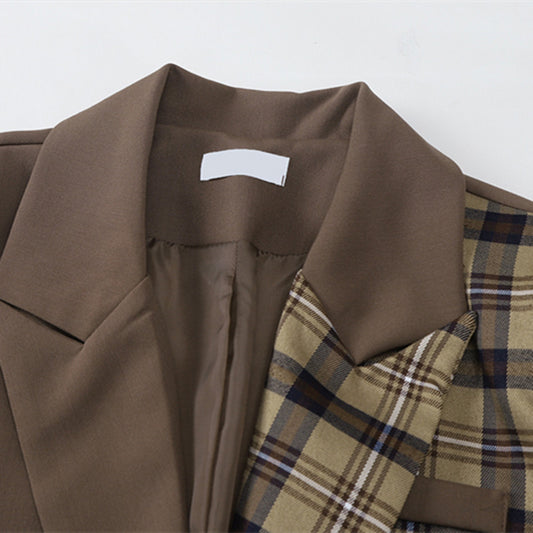 Stitching Plaid Brown Suit Loose Jacket