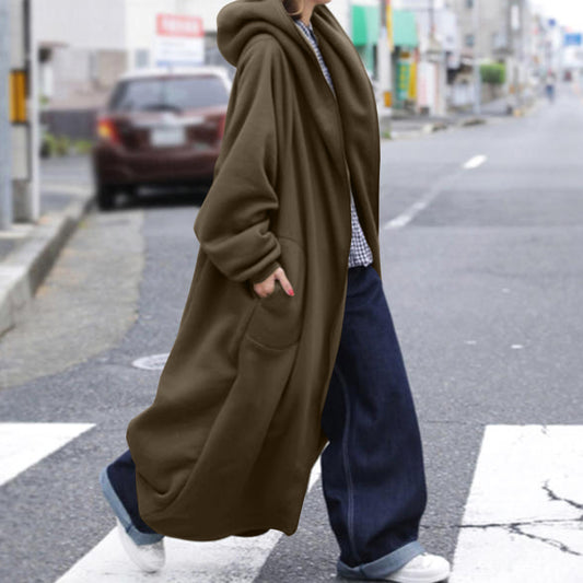 Fleece Outwear Autumn Hooded Long Coat