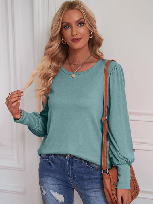 Loose Casual Puff Sleeve Button Long Sleeve T-Shirt