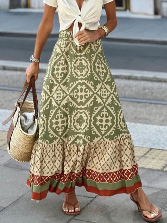 Bohemian Ethnic Style Print Stitching Swing Skirt