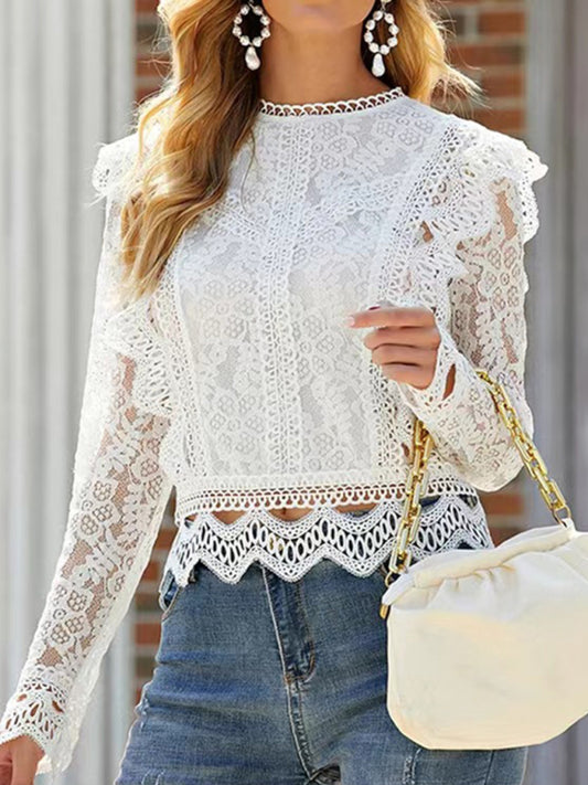 Sexy Hollow Lace Long-Sleeved Fresh And Sweet Shirt