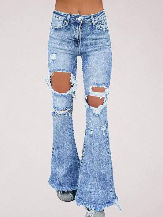 Ripped Tassel Flared Jeans