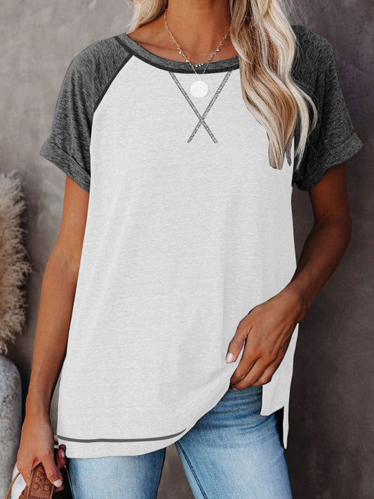 Color block Casual Round Neck Short Sleeve T-Shirt