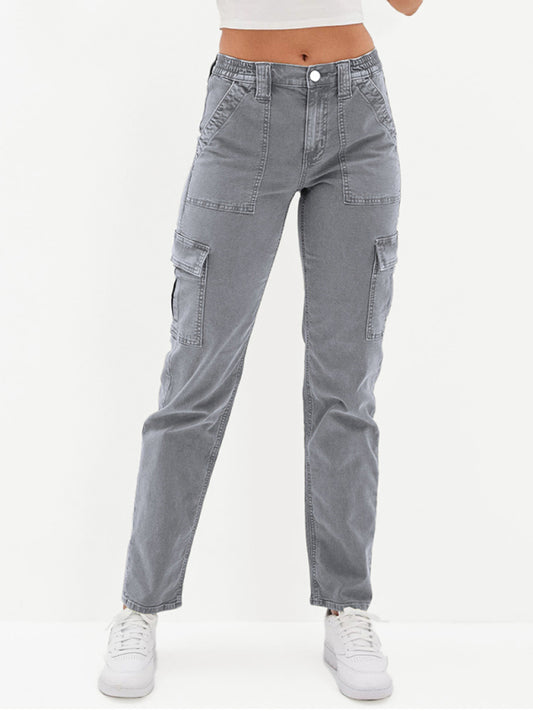 Washed Button Casual Cotton Trousers