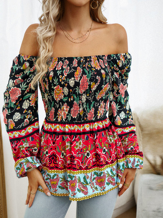 Floral Square Neck Long Sleeve Blouse