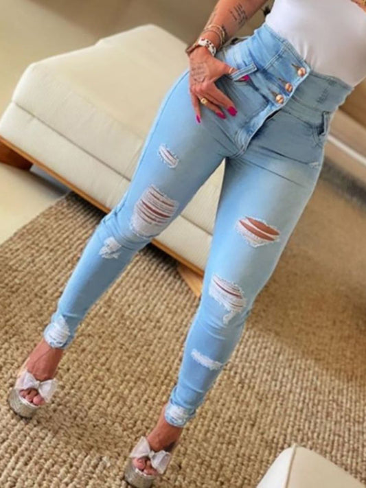 High Waist Ripped Pencil Jeans