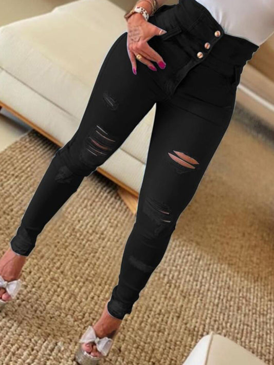 High Waist Ripped Pencil Jeans