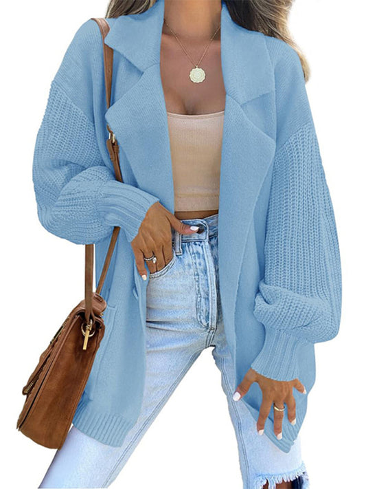 Suit collar long sleeve knitted jacket cardigan