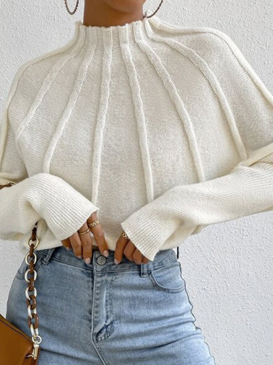 Half Turtleneck Solid Color Knitted Pullover Bat Sleeve Sweater