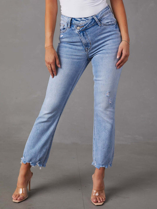 New Style Simple Ripped Light Color Casual Jeans
